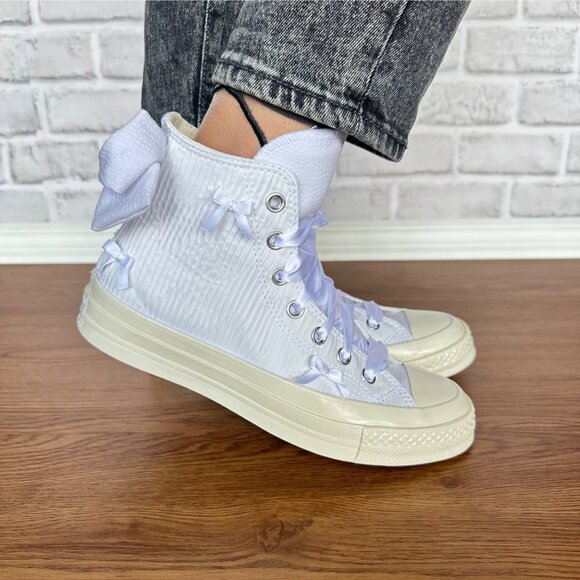 ❤️Converse Chuck 70 Hi Bow Pleated 9 Women Shoes Elegant Sneaker White A15191C - Picture 3 of 13